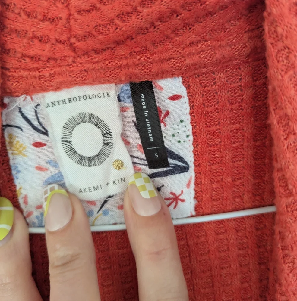 Anthropologie Orange Waffle Knit Crossbody Wrap Sweater Sz S - Picture 6 of 12